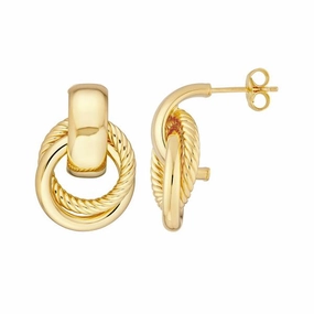 14k Textured Door Knocker Hoop Earrings