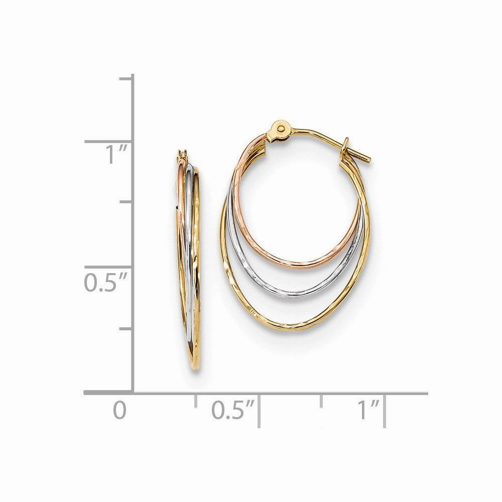 14k Tri-Color D/C Graduated 3 Ring Hoops