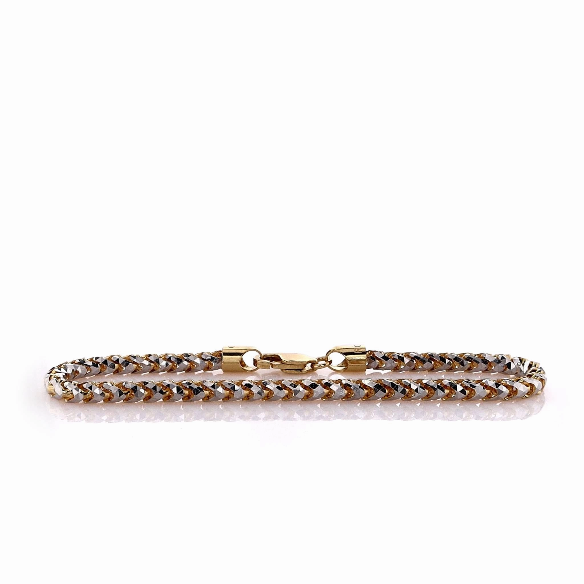 14k Two-Tone 8" Diamond Cut Franco Link Chain Bracelet