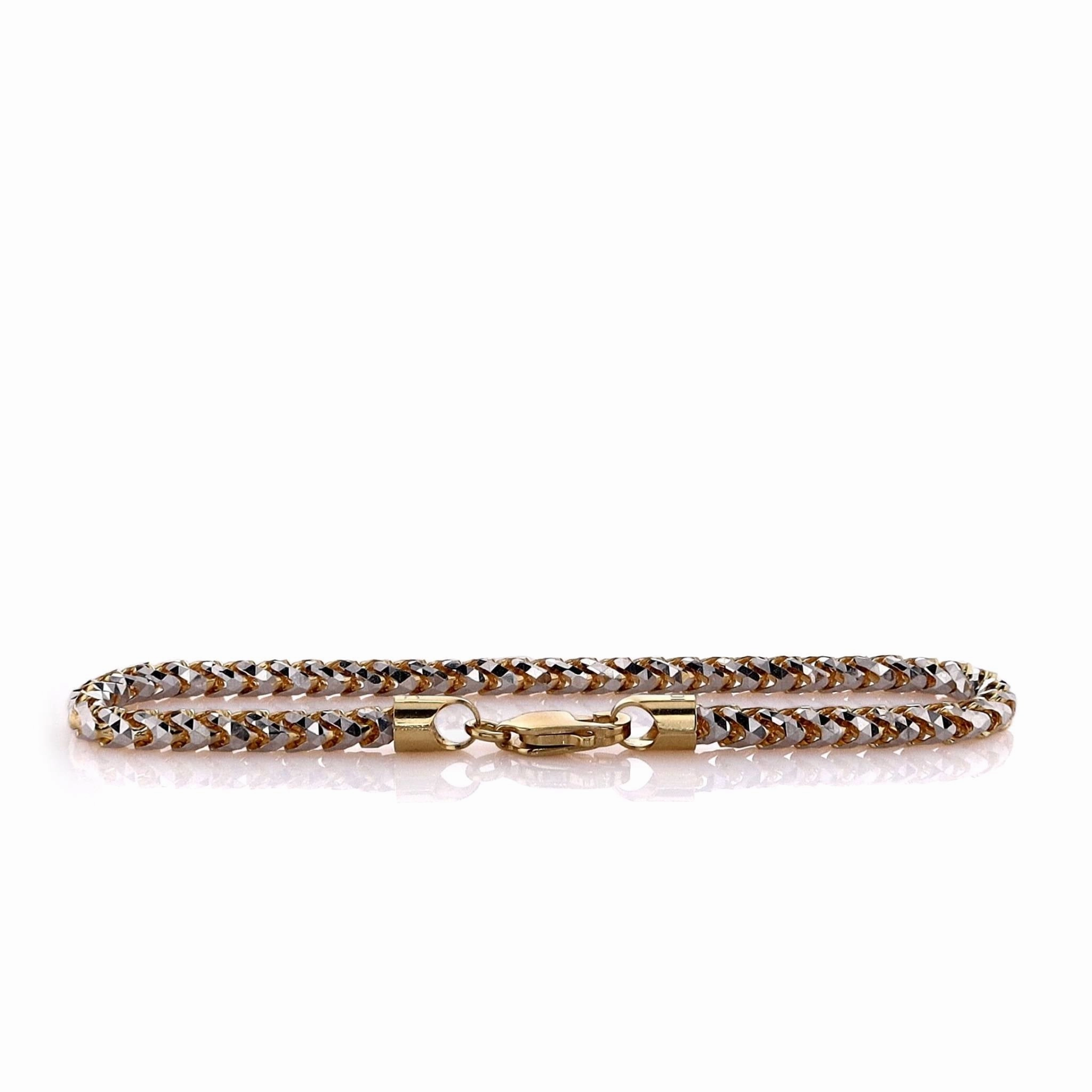 14k Two-Tone 8" Diamond Cut Franco Link Chain Bracelet