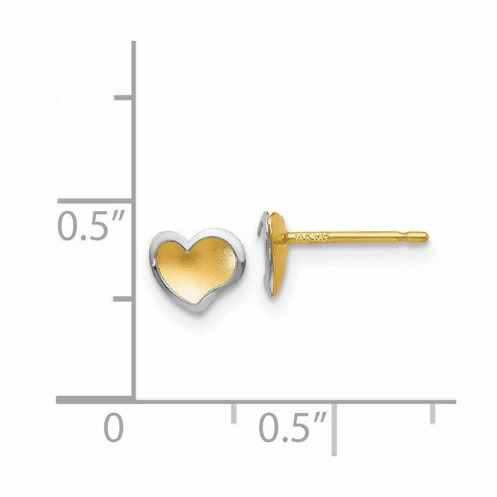 14k Two-tone Polished and Satin Heart Post Earrings