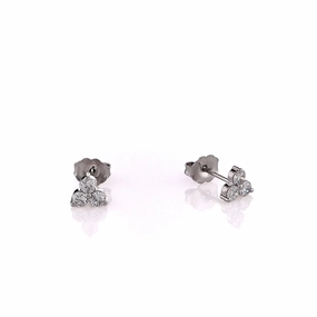 14k White Gold 0.42ct 3-Stone Cluster Diamond Stud Earrings