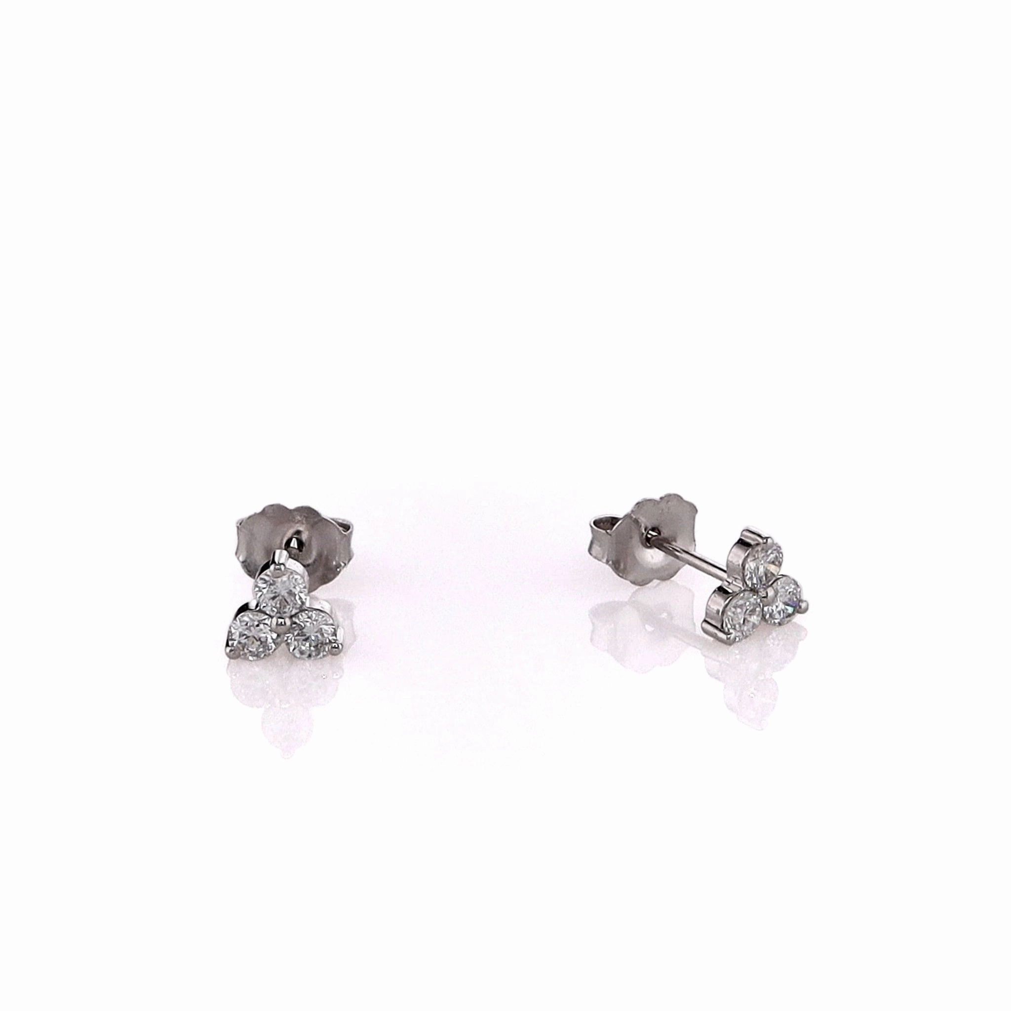 14k White Gold 0.42ct 3-Stone Cluster Diamond Stud Earrings