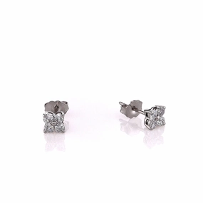 14k White Gold 0.45-0.51ct 4 Cluster Diamond Stud Earrings