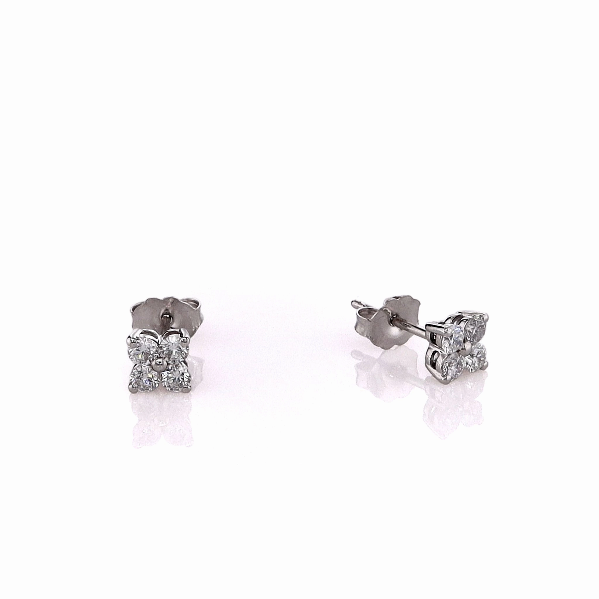 14k White Gold 0.45-0.51ct 4 Cluster Diamond Stud Earrings