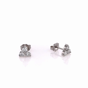 14k White Gold 0.60ct 3-Stone Cluster Diamond Stud Earrings