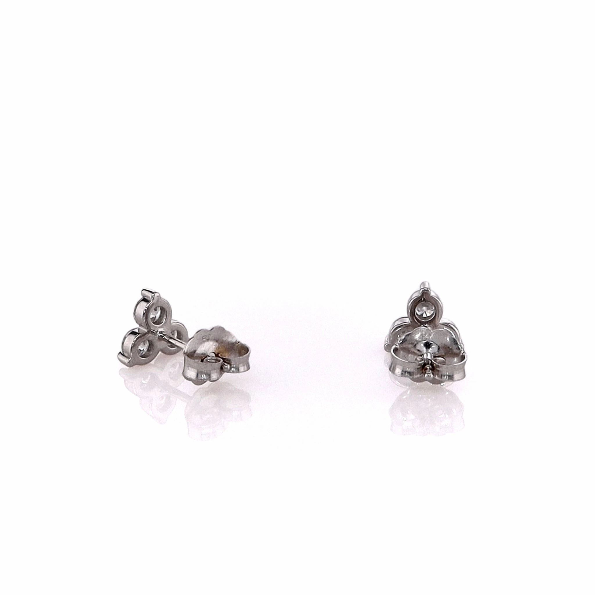 14k White Gold 0.60ct 3-Stone Cluster Diamond Stud Earrings