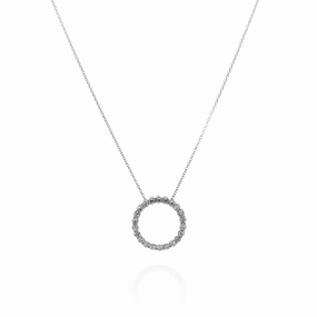 14k White Gold 16-18" 2.25mm Diamond Open Circle Pendant Necklace