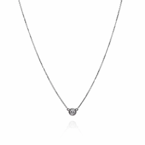 14k White Gold 18" Bezel-Set Diamond Solitaire Pendant