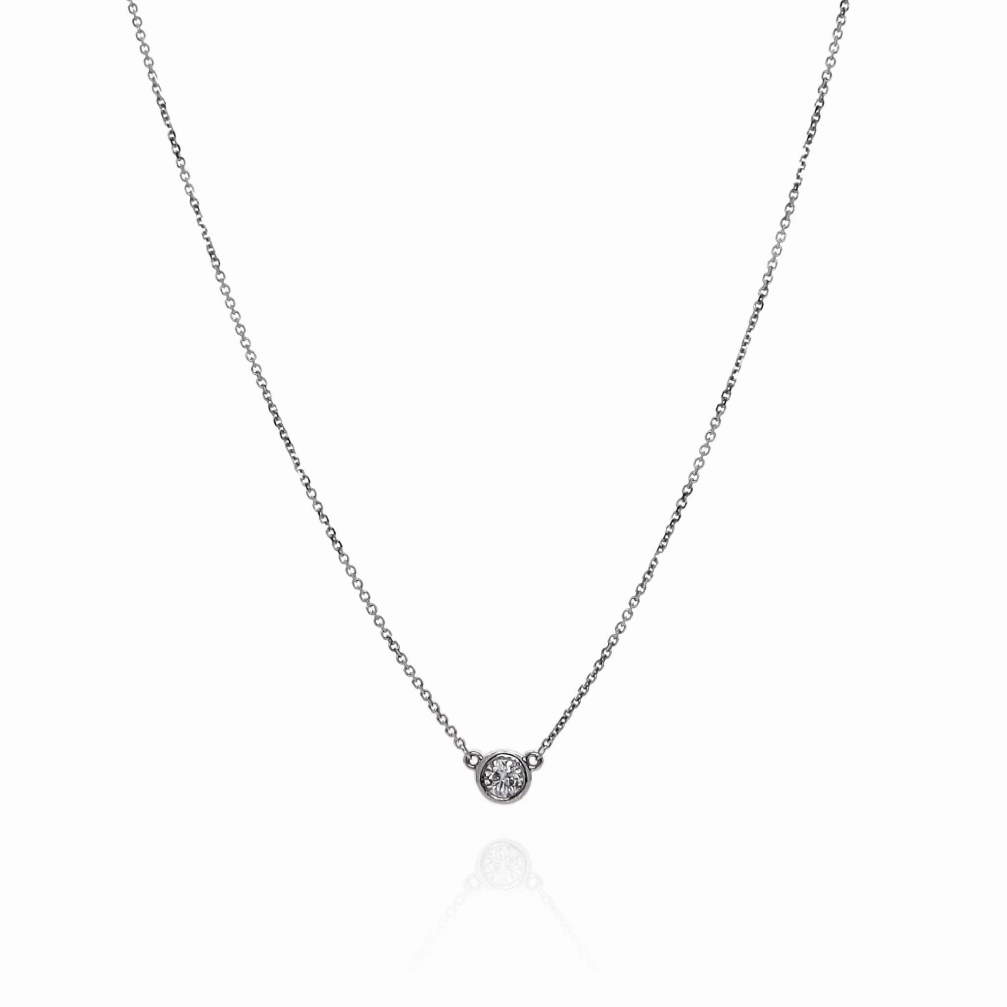 14k White Gold 18" Bezel-Set Diamond Solitaire Pendant