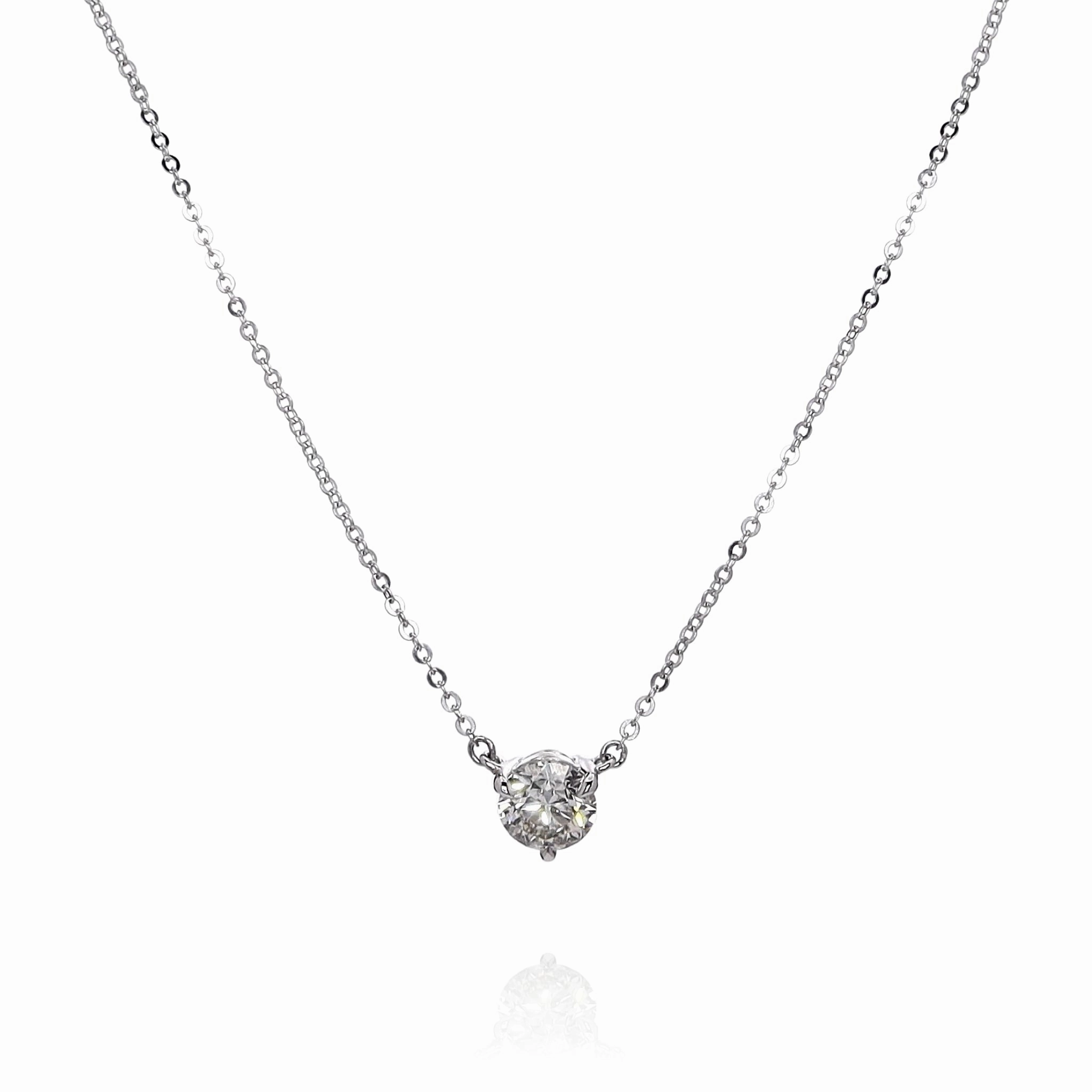 14k White Gold 1.13ct Diamond Solitaire Pendant Necklace