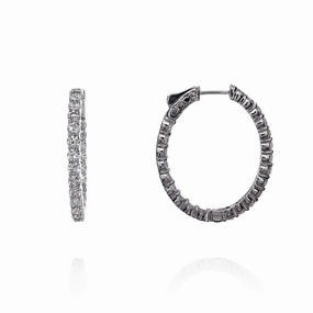 14k White Gold 3.47ct In and Out Oval Diamond Hoop Earrings