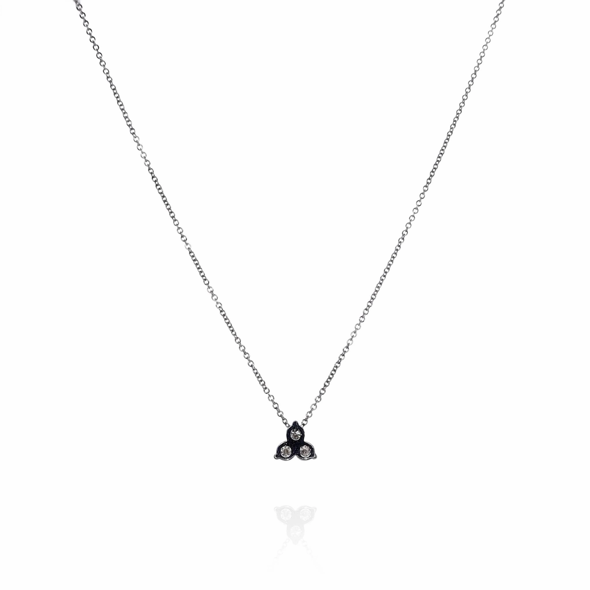 14k White Gold 3 Diamond Cluster Pendant On Adjustable 16 - 18" Chain