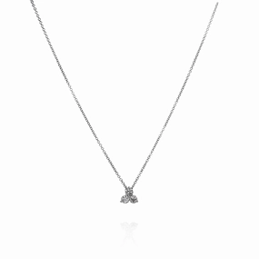 14k White Gold 3 Diamond Cluster Pendant On Adjustable 16 - 18" Chain