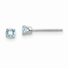 14k White Gold 3mm Aquamarine Stud Earrings