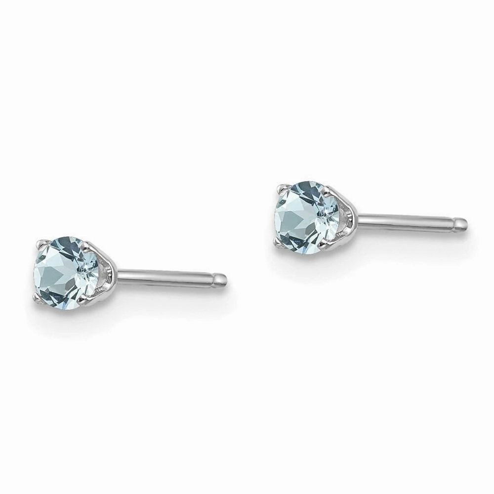 14k White Gold 3mm Aquamarine Stud Earrings