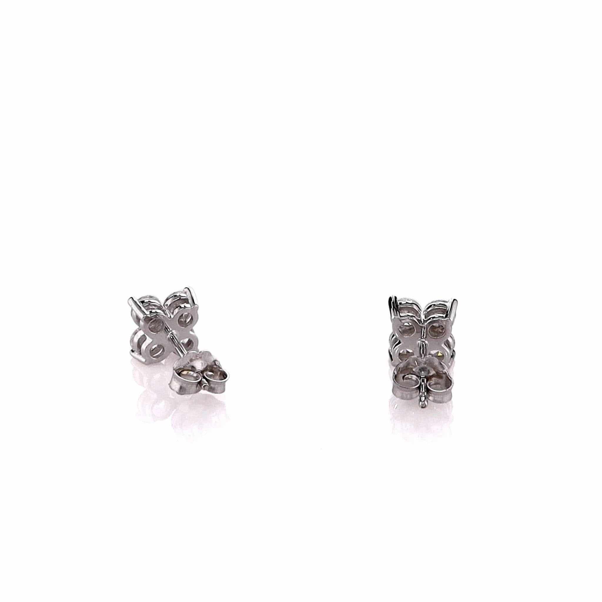 14k White Gold 4 Cluster Diamond Stud Earrings