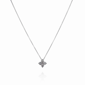 14k White Gold 4 Diamond Cluster Pendant On Adjustable 16 - 18" Chain