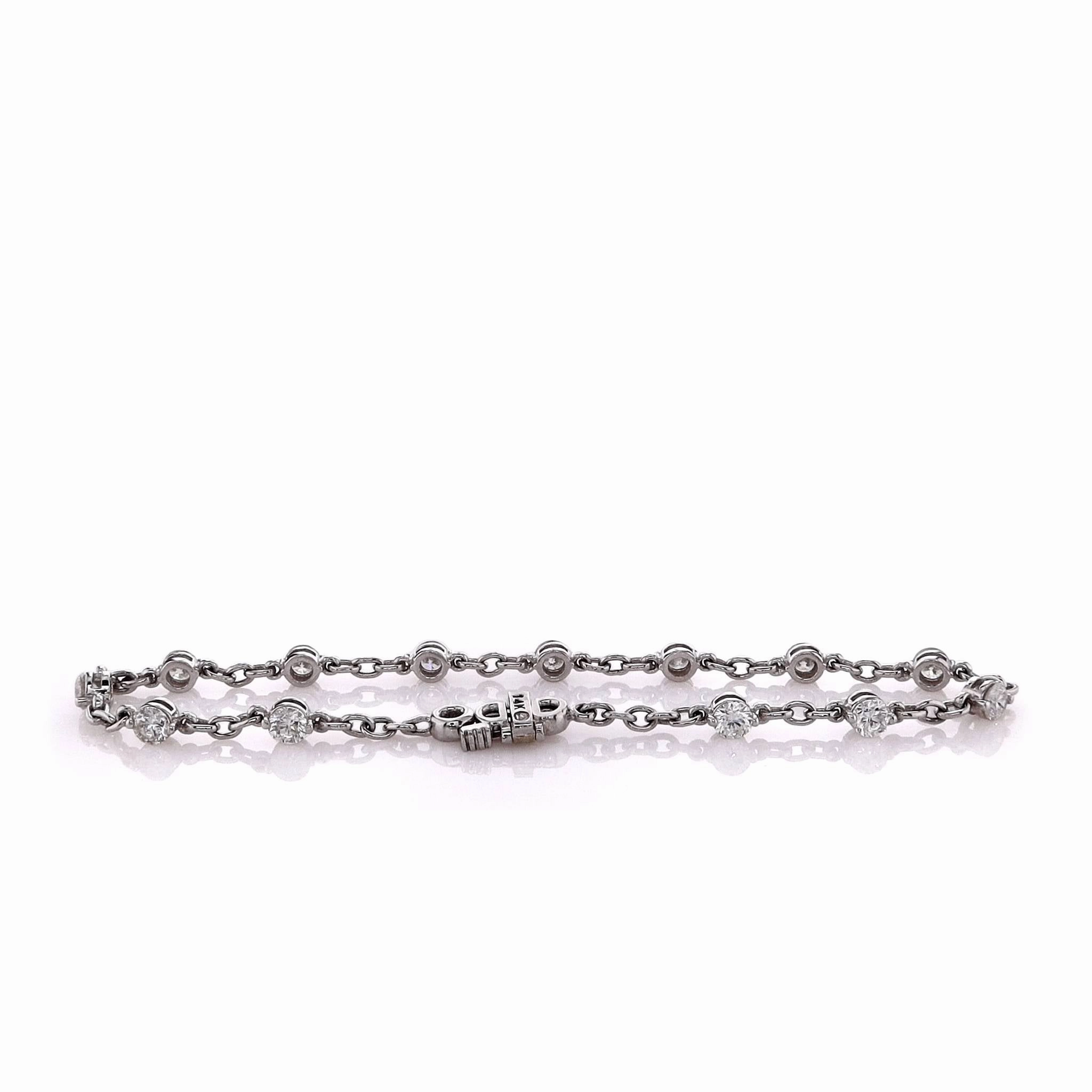 14k White Gold 7" 13 Prong-Set Diamond Bracelet