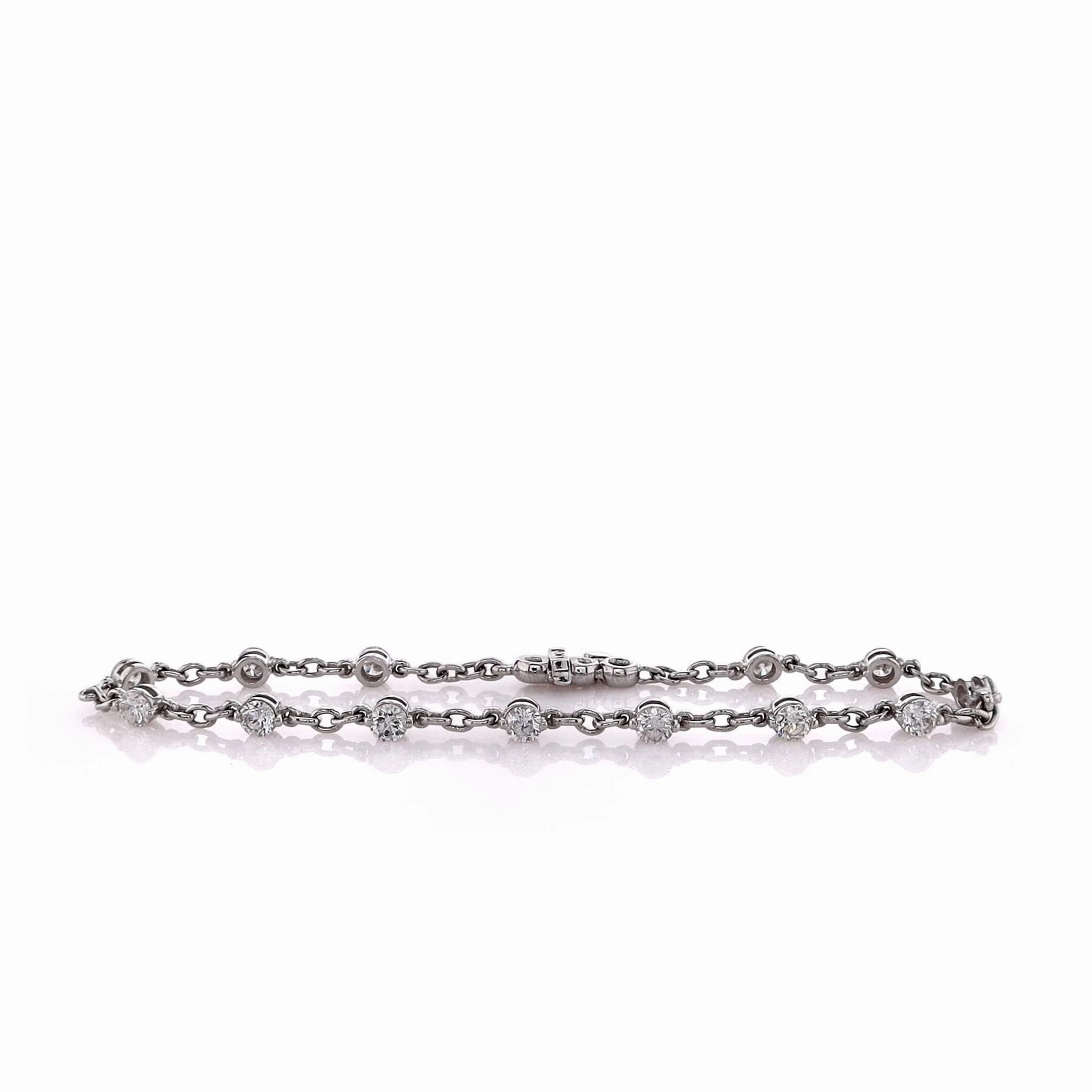 14k White Gold 7" 13 Prong-Set Diamond Bracelet