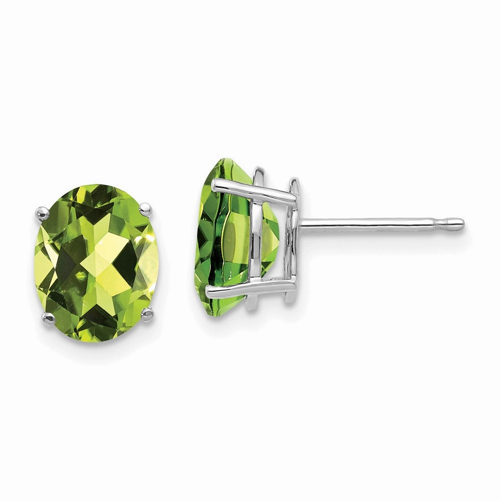 14k White Gold 9x7mm Oval Peridot Earrings