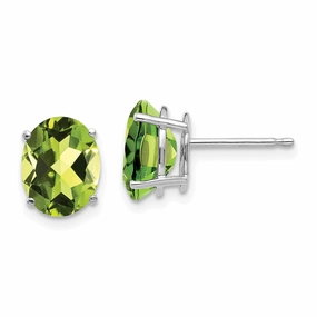 14k White Gold 9x7mm Oval Peridot Earrings