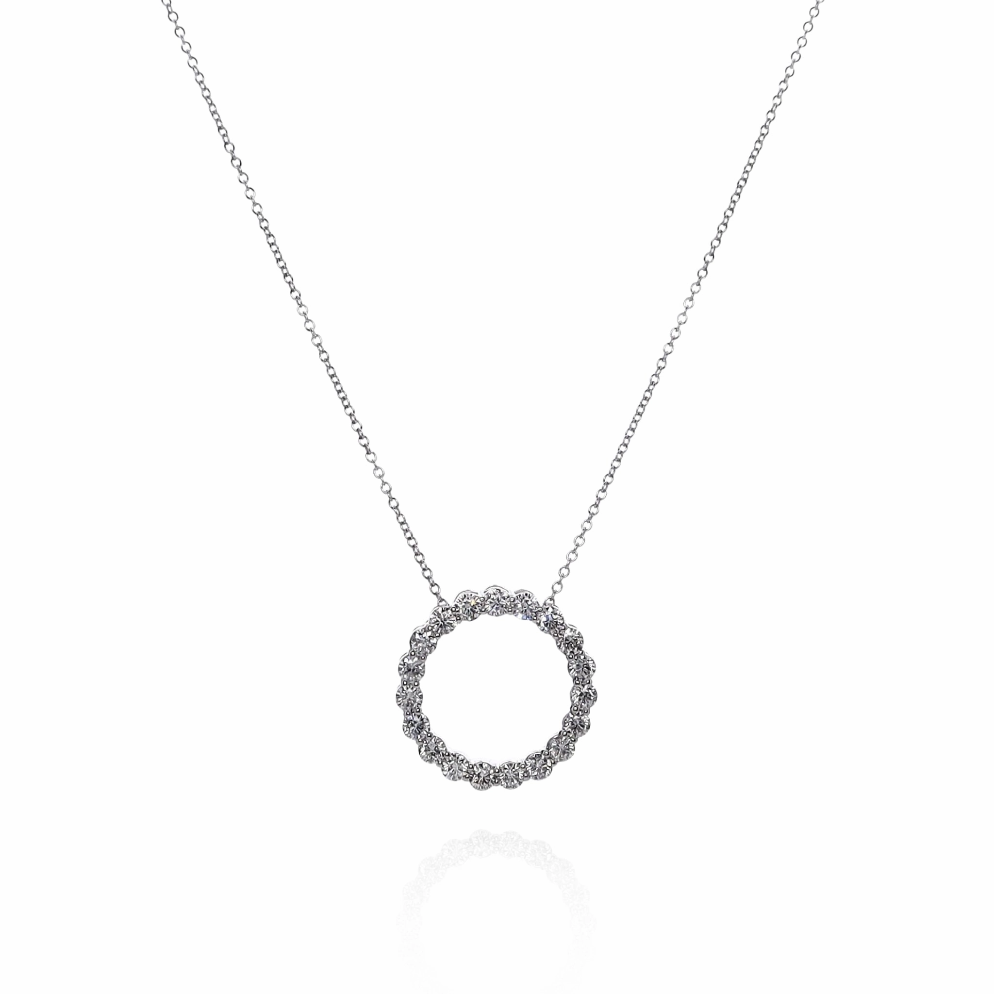 14k White Gold Adjustable 16-18" 2.7mm Diamond Circle Pendant Necklace