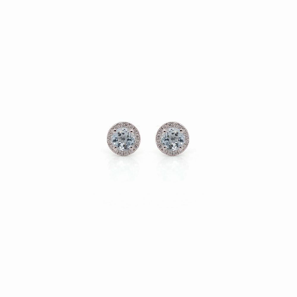 14k White Gold Aquamarine and Diamond Stud Earrings