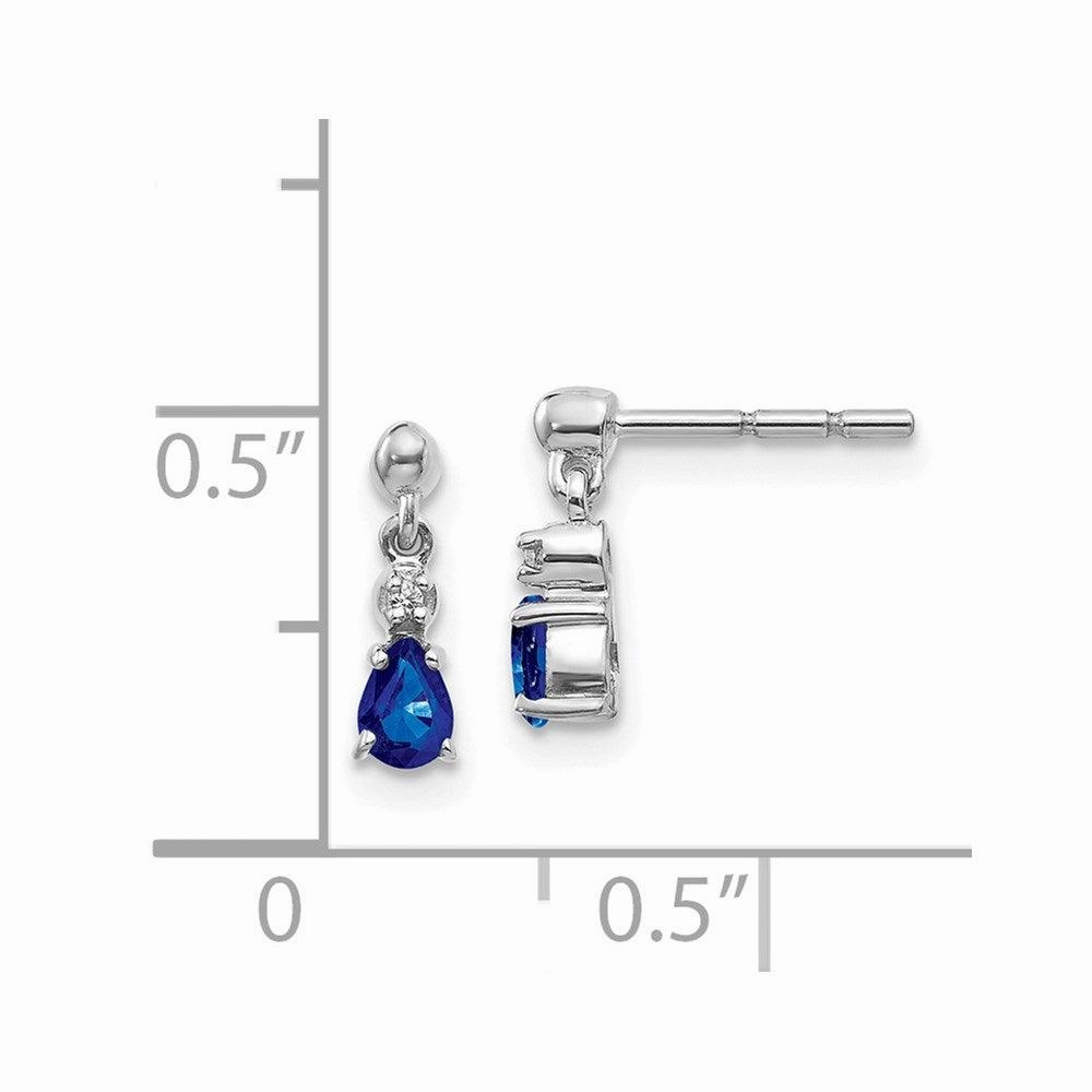 14k White Gold Blue Sapphire & Diamond Dangle Post Earrings