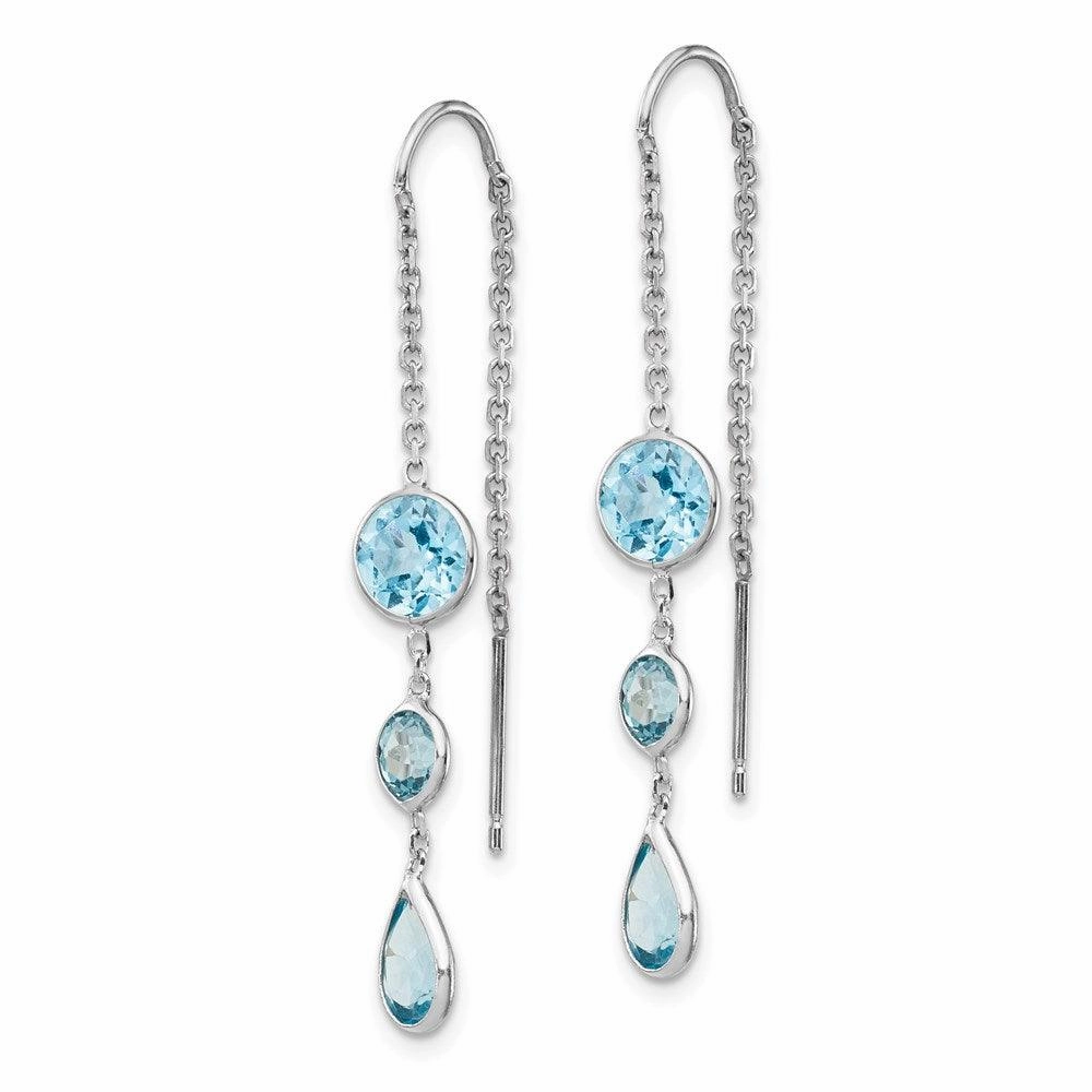 14k White Gold Blue Topaz Dangle U Wire Earrings