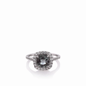 14k White Gold Cushion Alexandrite Center and Diamond Halo Ring