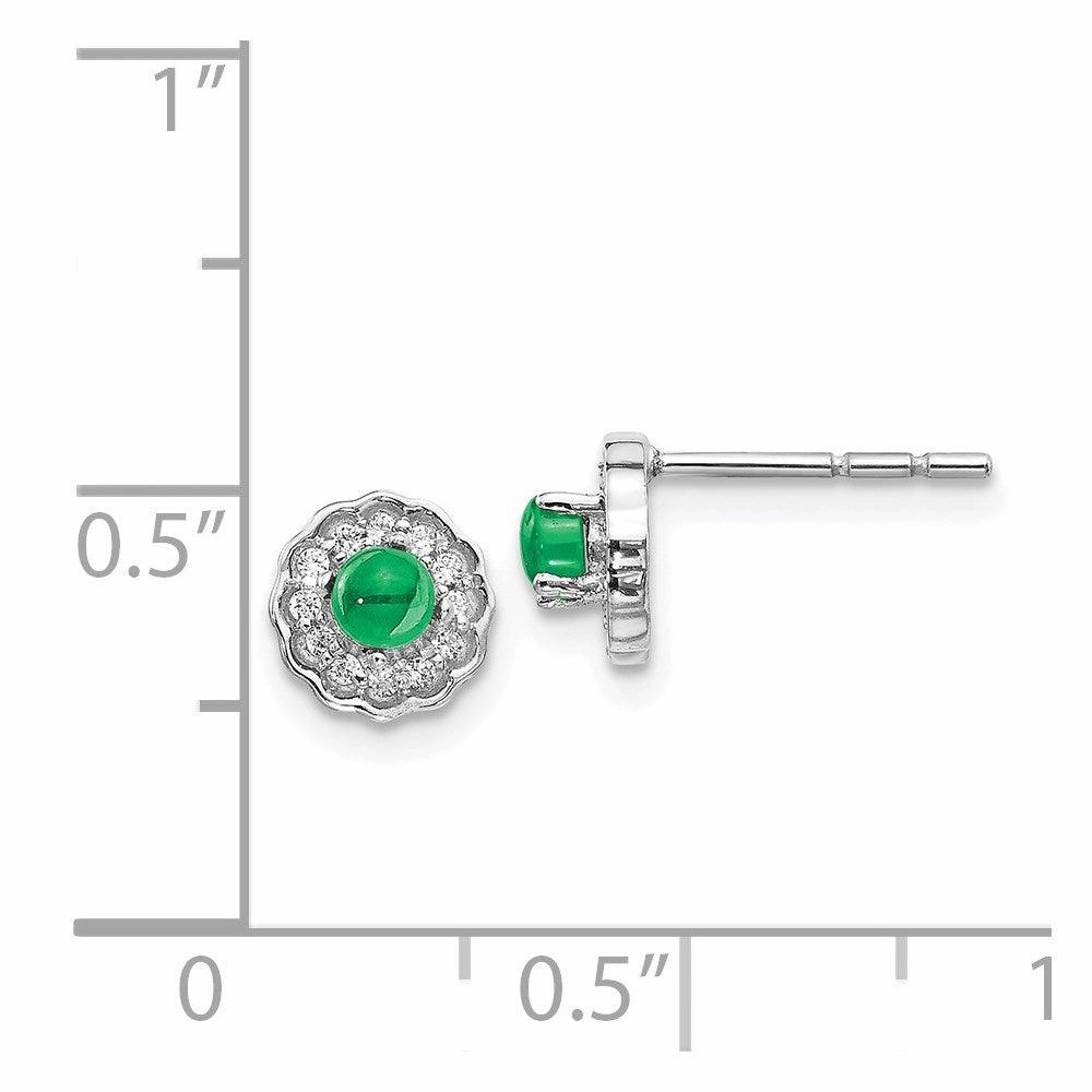 14k White Gold Diamond & Cabochon Emerald Earrings