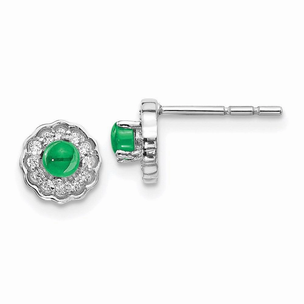 14k White Gold Diamond & Cabochon Emerald Earrings