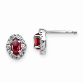 14k White Gold Diamond & Cabochon Garnet Earrings