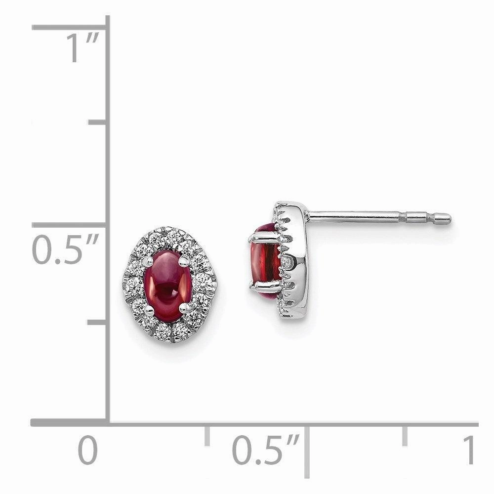 14k White Gold Diamond & Cabochon Garnet Earrings