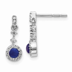 14k White Gold Diamond & Cabochon Sapphire Earrings