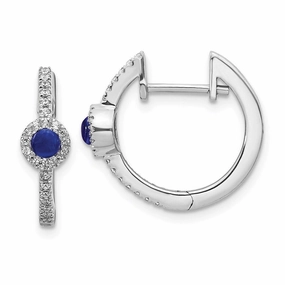 14k White Gold Diamond & Cabochon Sapphire Earrings