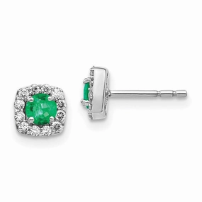 14k White Gold Diamond & Emerald Earrings