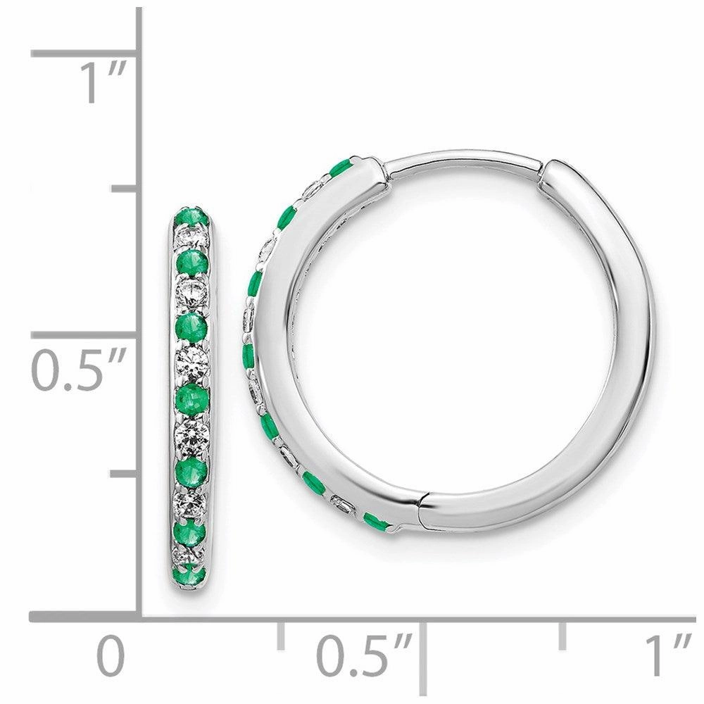 14k White Gold Diamond & Emerald Hinged Hoop Earrings