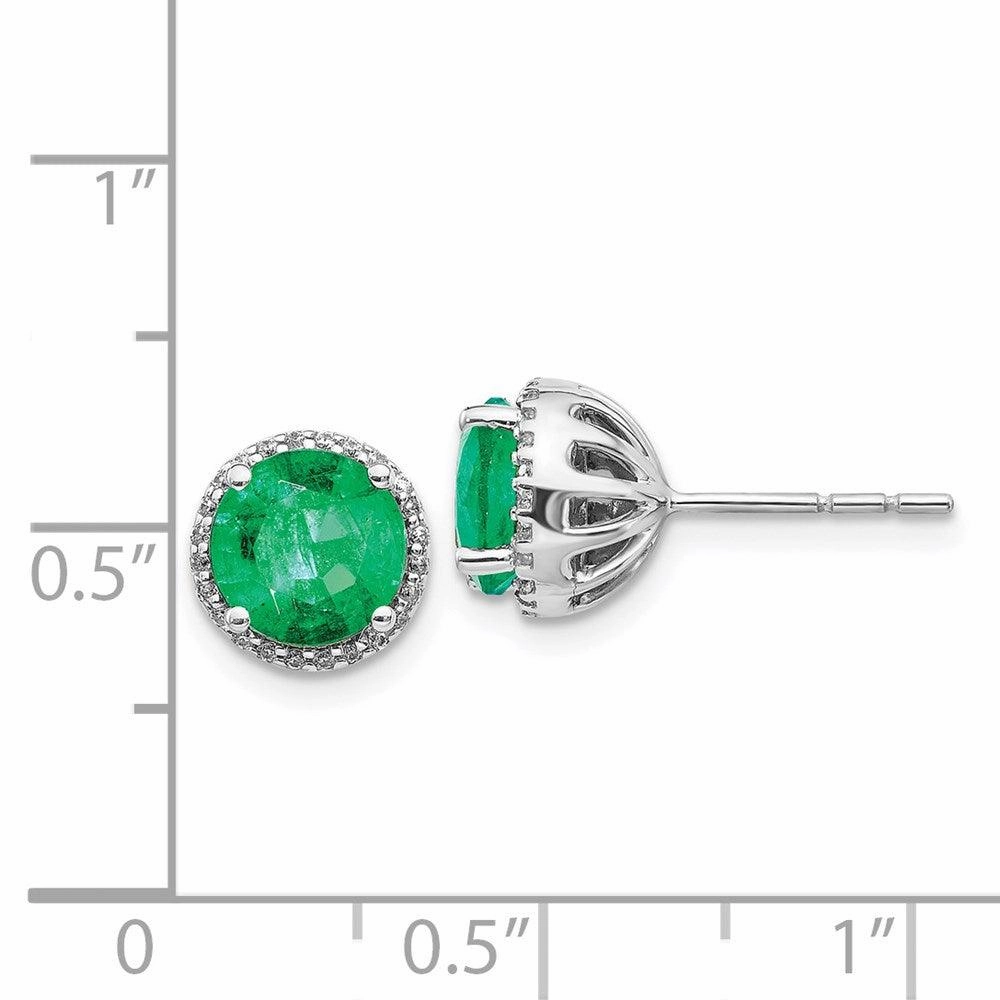 14k White Gold Diamond & Emerald Post Earrings