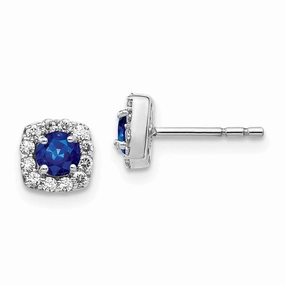 14k White Gold Diamond & Sapphire Earrings