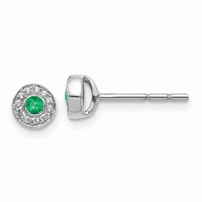 14k White Gold Diamond and Emerald Post Earrings