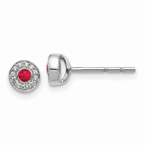 14k White Gold Diamond and Ruby Post Earrings