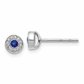 14k White Gold Diamond and Sapphire Post Earrings