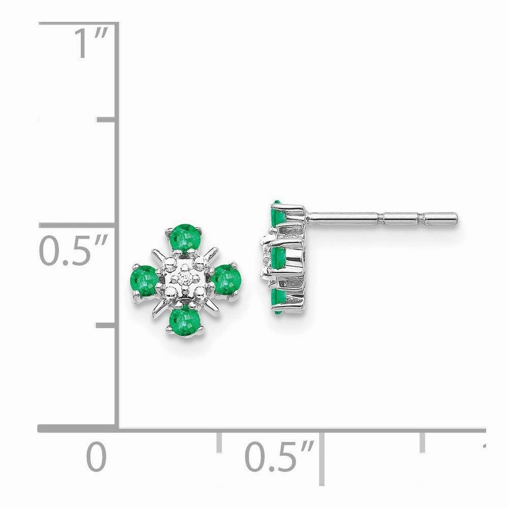 14k White Gold Emerald & Diamond Post Earrings