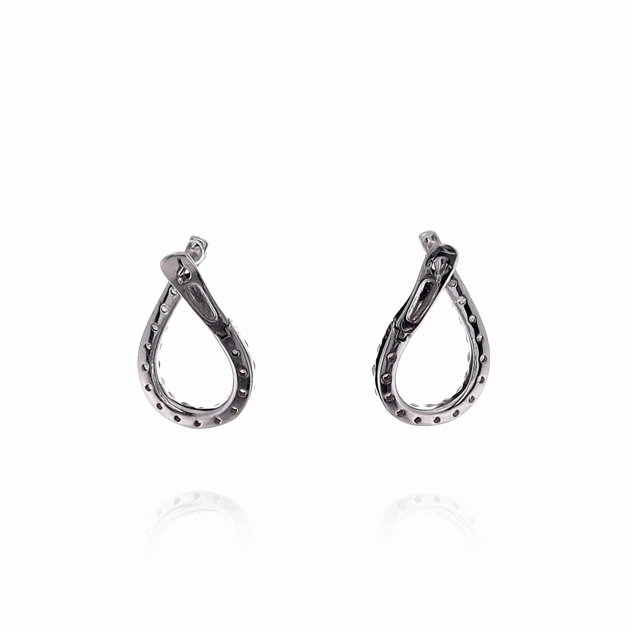 14k White Gold Front Facing Diamond J Hoop Earrings