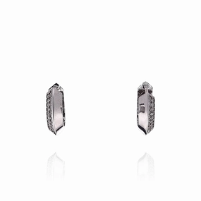 14k White Gold Knife Edge Pave Diamond Hoop Earrings