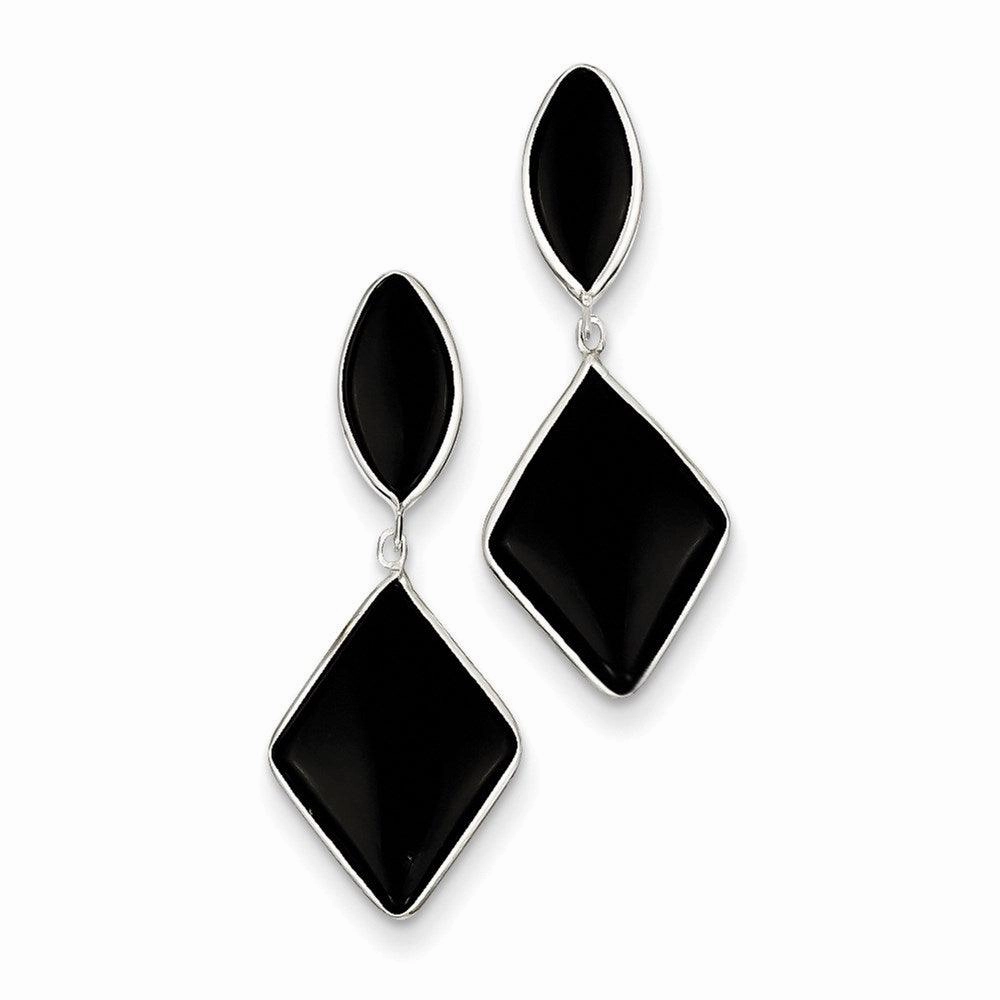 14k White Gold Onyx Dangle Post Earrings