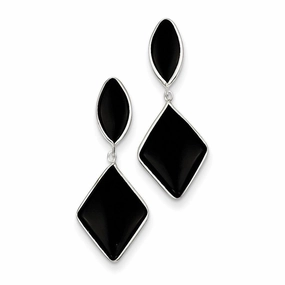 14k White Gold Onyx Dangle Post Earrings