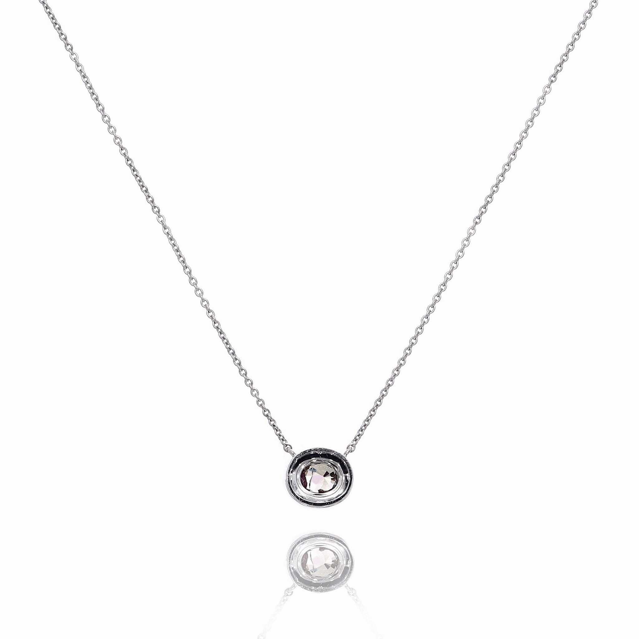 14k White Gold Oval Alexandrite and Round Diamond Halo Pendant Necklace